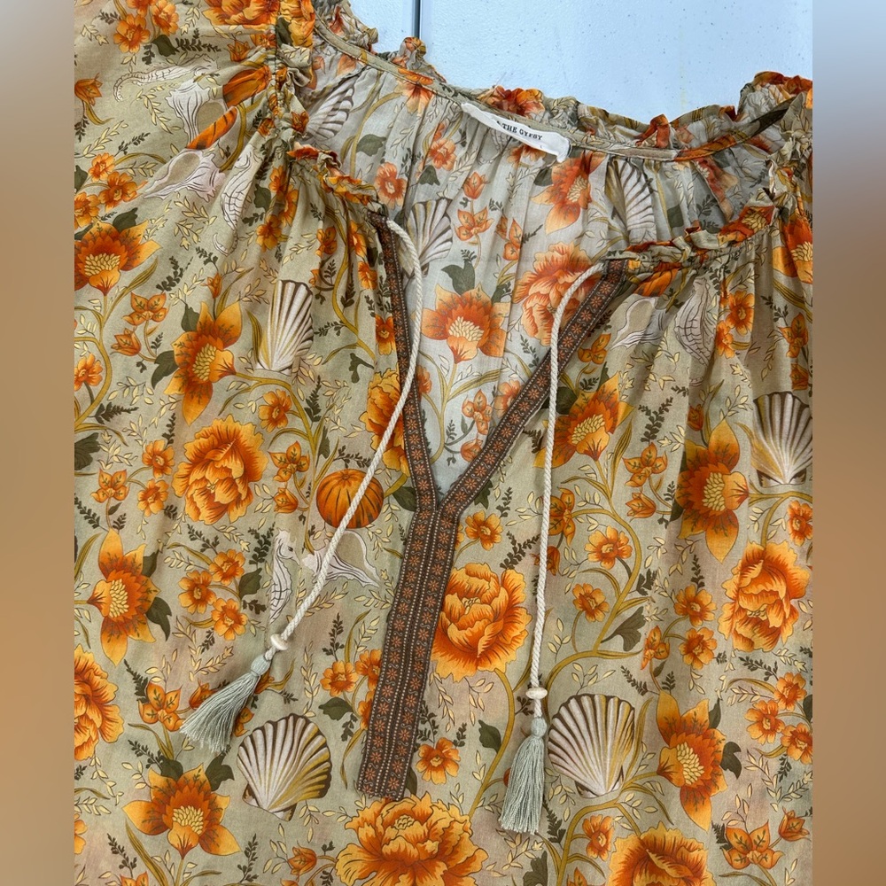 Spell & The Gypsy Seashell Floral Blouse Boho Peasant Autumn Harvest Festival L - Picture 8 of 16